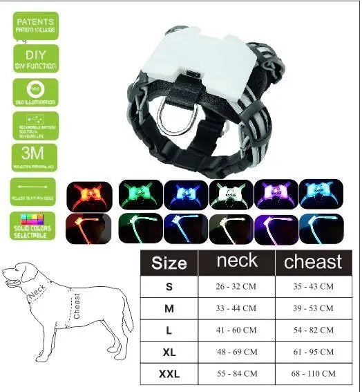 LED USB Rechargeable Light-Up Pet Harness – USB Rechargeable, Adjustable, Safe for Night Walks & Outdoor Visibility Dog Hugs Cat