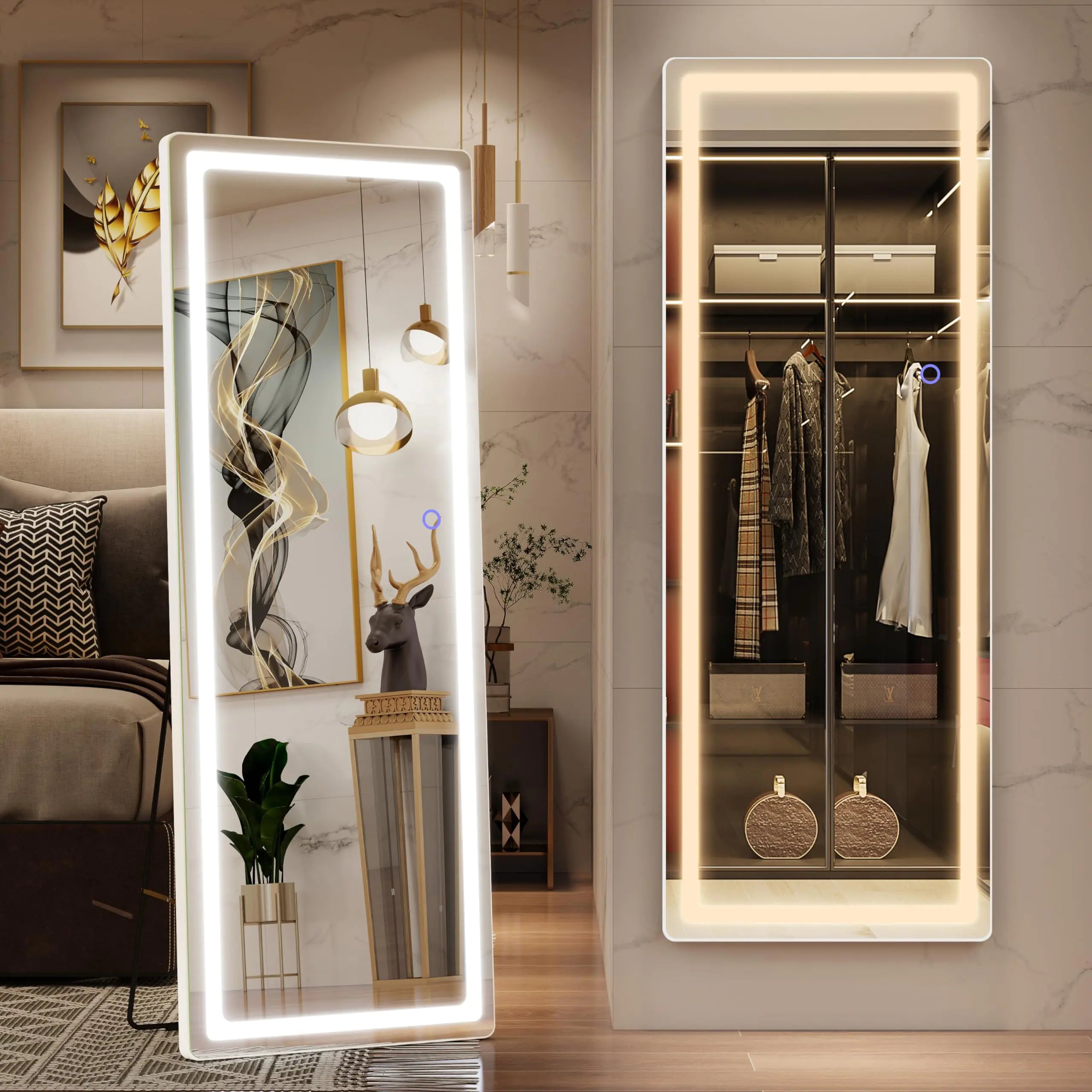 LED Full Body Mirror 61" x 21" - Dimmable Wall & Floor Model NovaNest Co.
