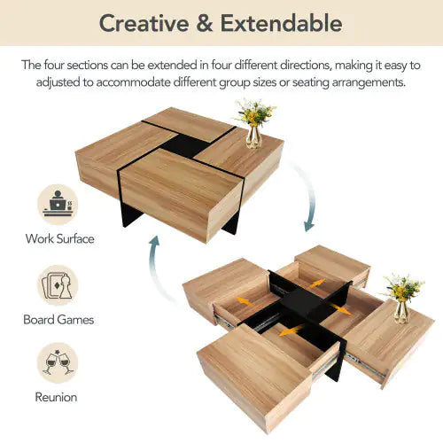 Chic Square Coffee Table with Hidden Storage NovaNest Co.