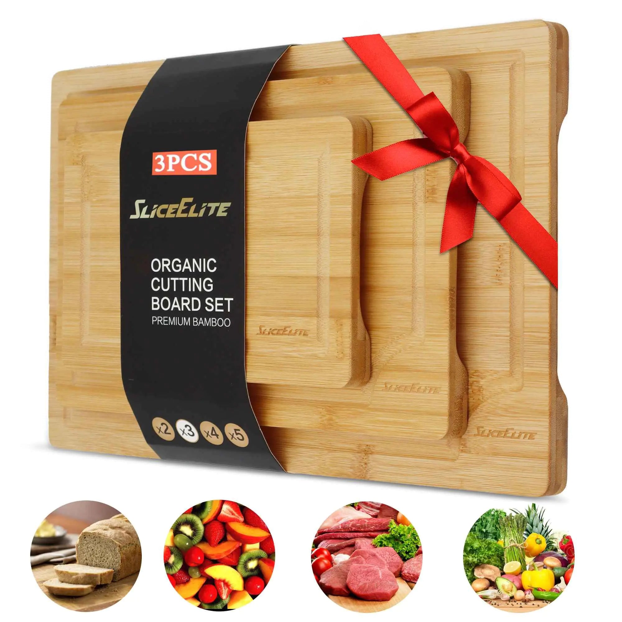 Bamboo Trio Cutting Board Set | Multi-Purpose Wooden Boards with Handles
