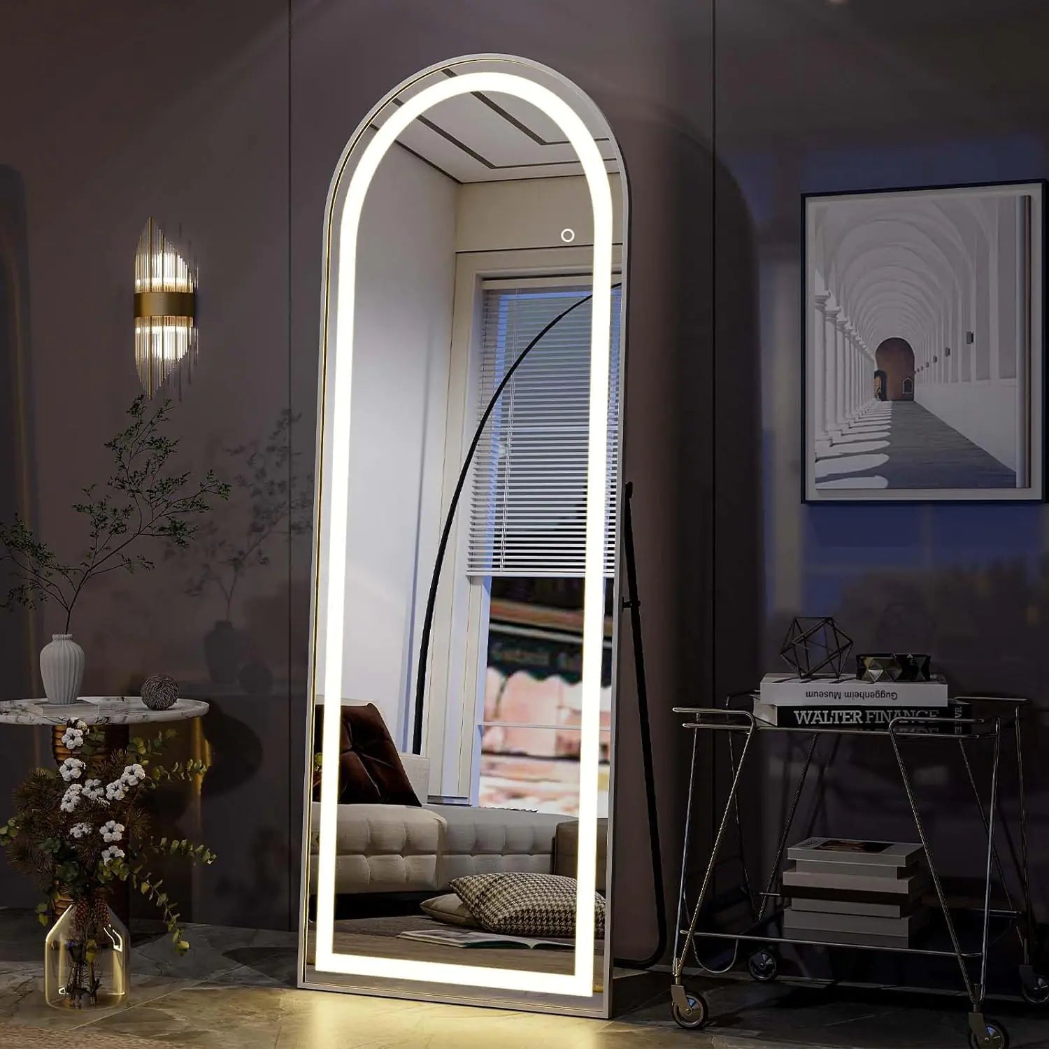 Arch LED Mirror Full Length Full Body Mirror with Lights Free Standing Lighted Floor Mirror with Touch Control Brightness Adjustment for Makeup and Dressing (Arch 20x63) NovaNest Co.