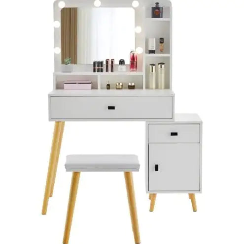 Hollywood Glam Dressing Table with LED Mirror & Storage Set NovaNest Co.