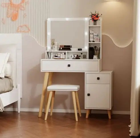 Hollywood Glam Dressing Table with LED Mirror & Storage Set NovaNest Co.