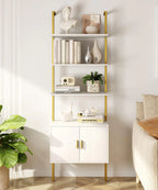 73" High White-Gold Industrial Bookcase with Cabinet NovaNest Co.