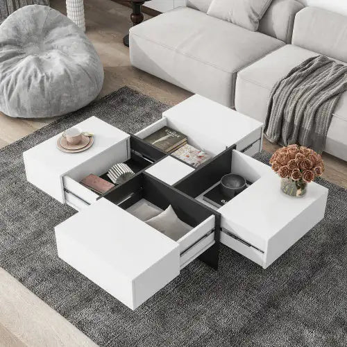 White Sleek Storage Coffee Table NovaNest Co.