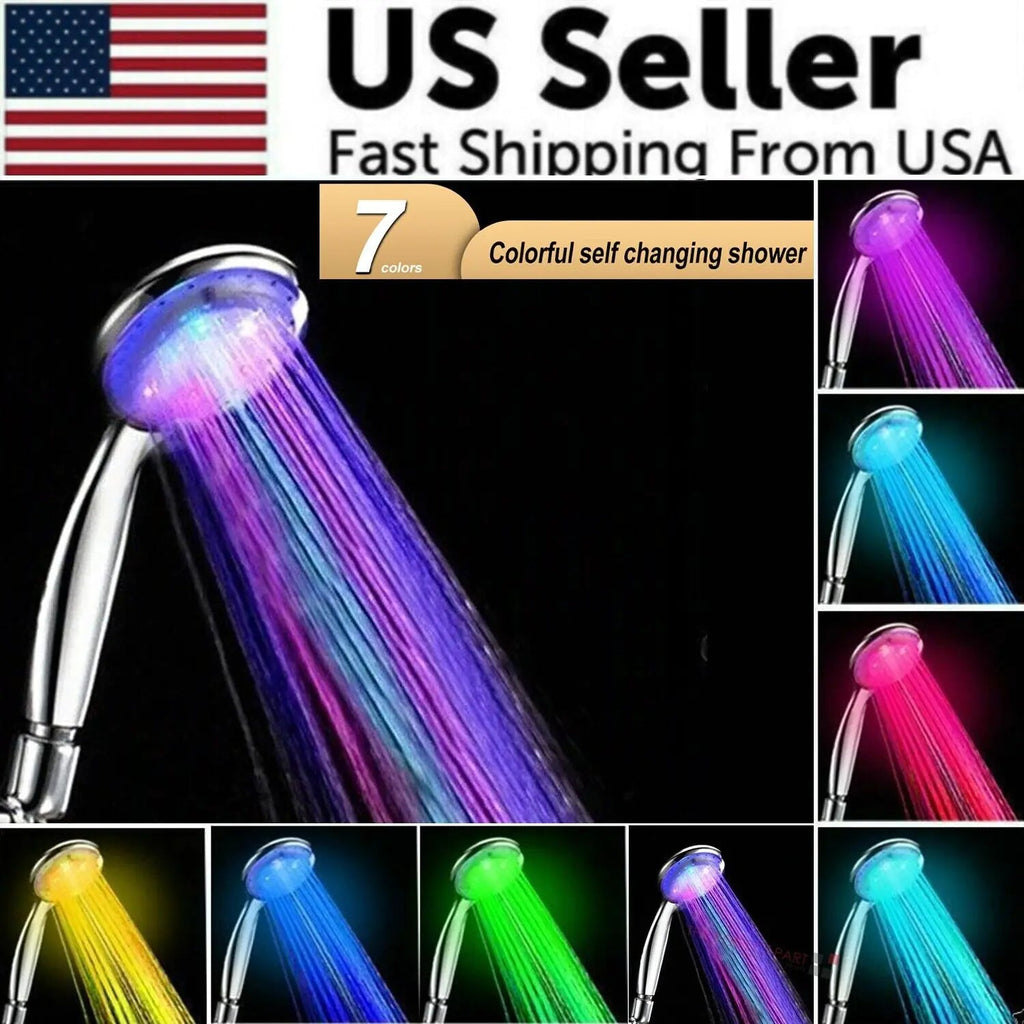 Handheld 7 Color Changing LED GlowLight Shower Head Nest & Nova