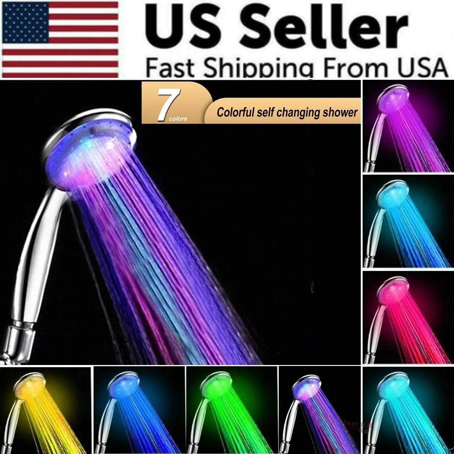 Handheld 7 Color Changing LED GlowLight Shower Head Nest & Nova