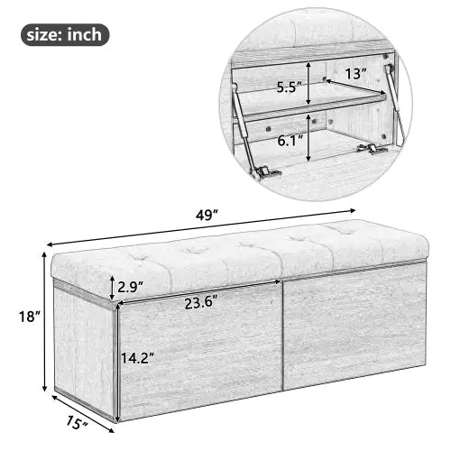 49-inch Dual Door Ottoman Bench
